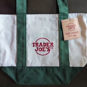 NWT Trader Joe's Mini Tote Bag With Green Straps Limited Edition
